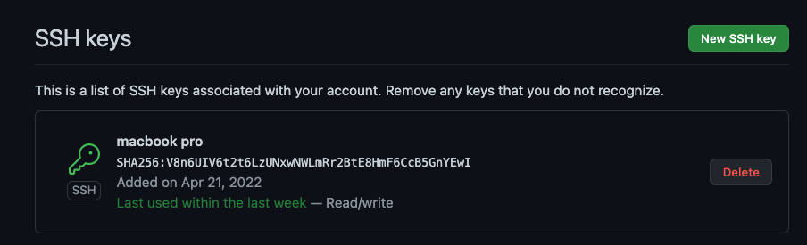GitHub New SSH Key button