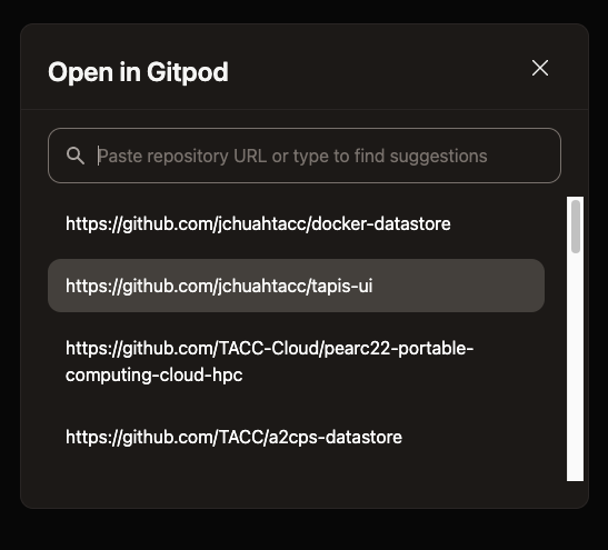 GitPod Open Tapis UI
