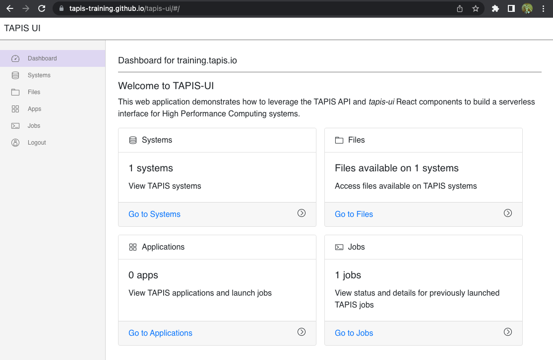 Tapis UI dashboard