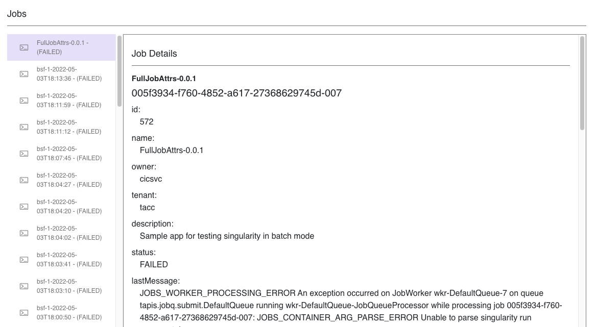 Tapis UI jobs